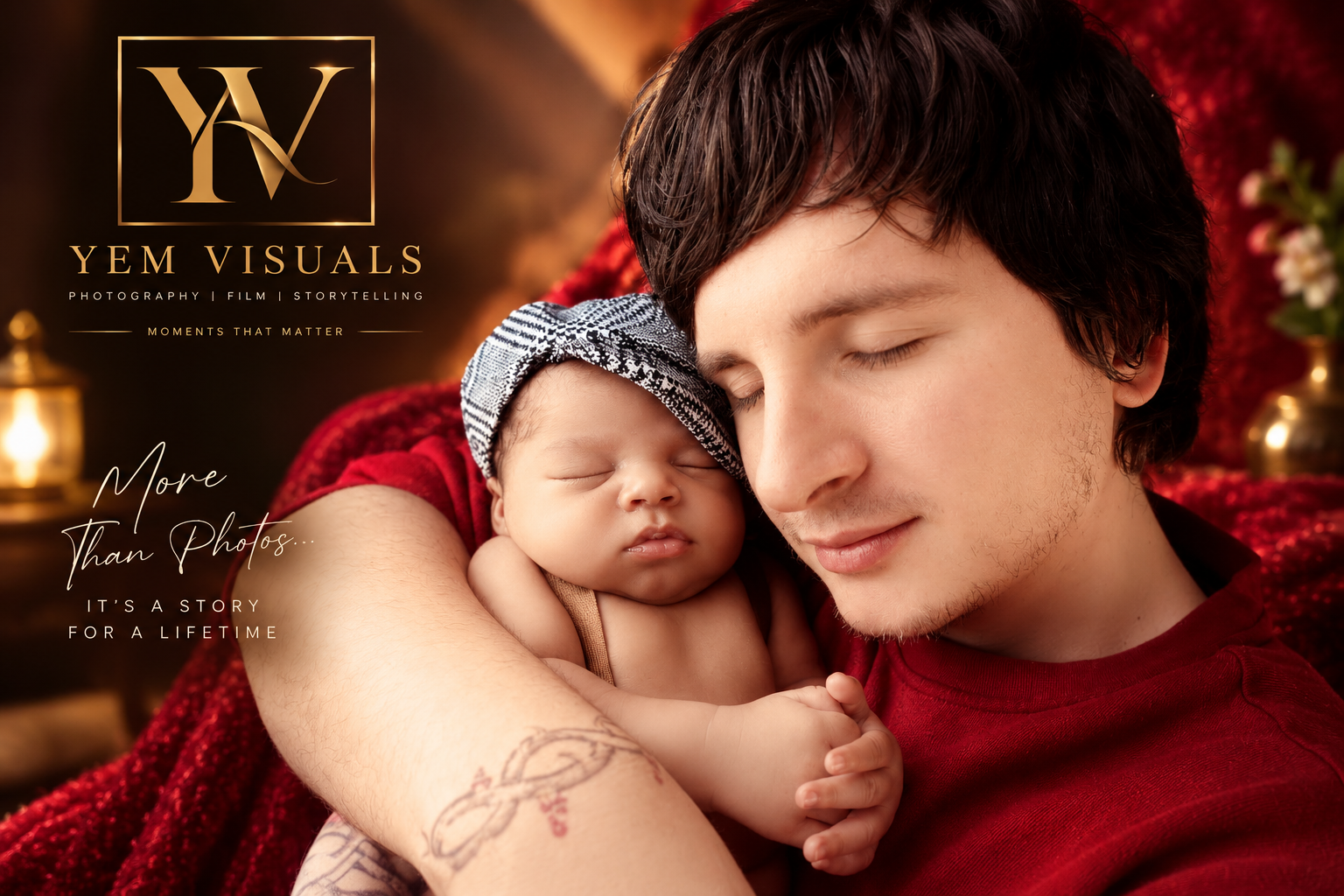 A father holding his newborn in the YEM Visuals More Than Photos story artwork