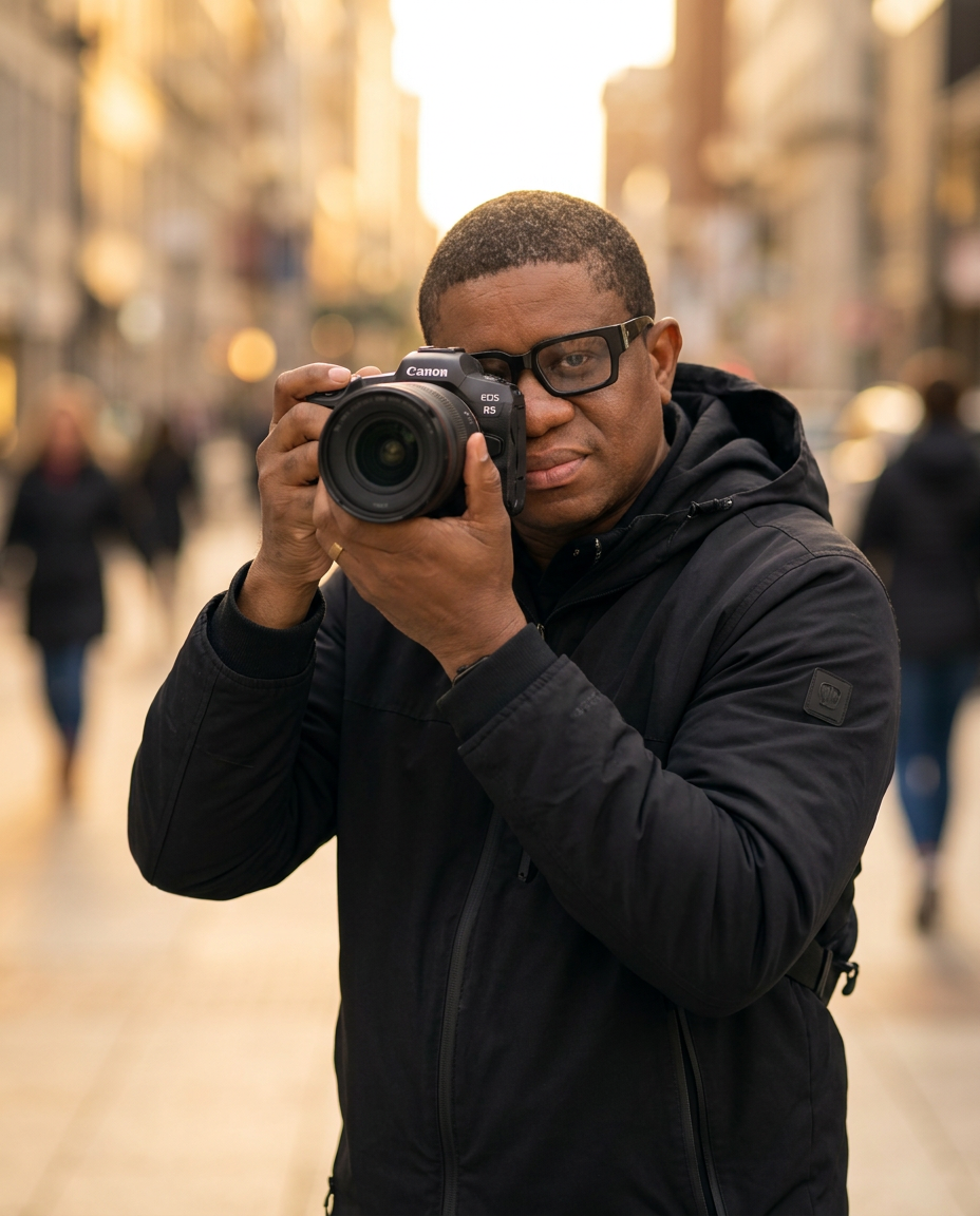 YEM, founder of YEM Visuals, holding a camera